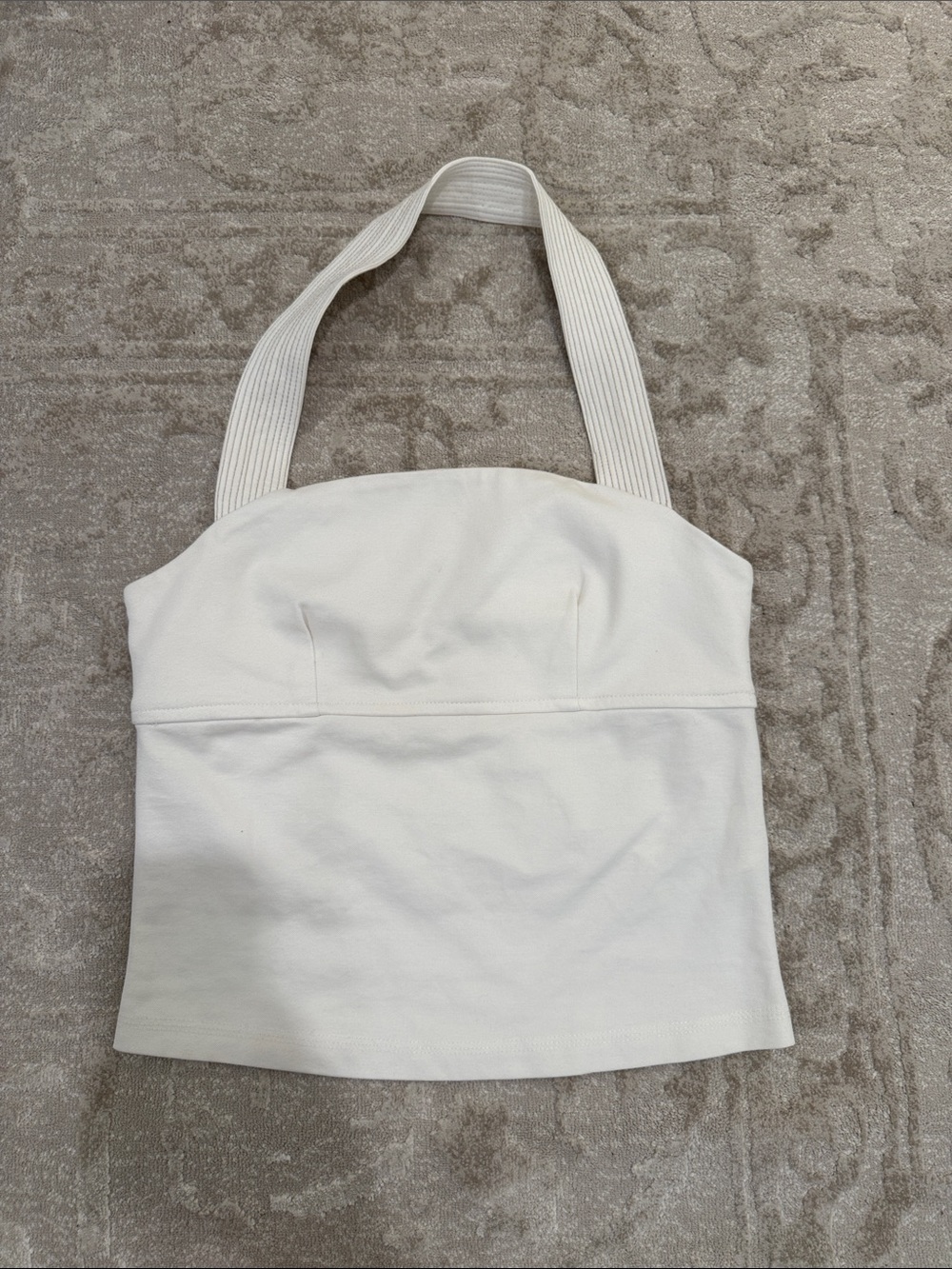 Anthropologie White Ribbed Halter Tank Top